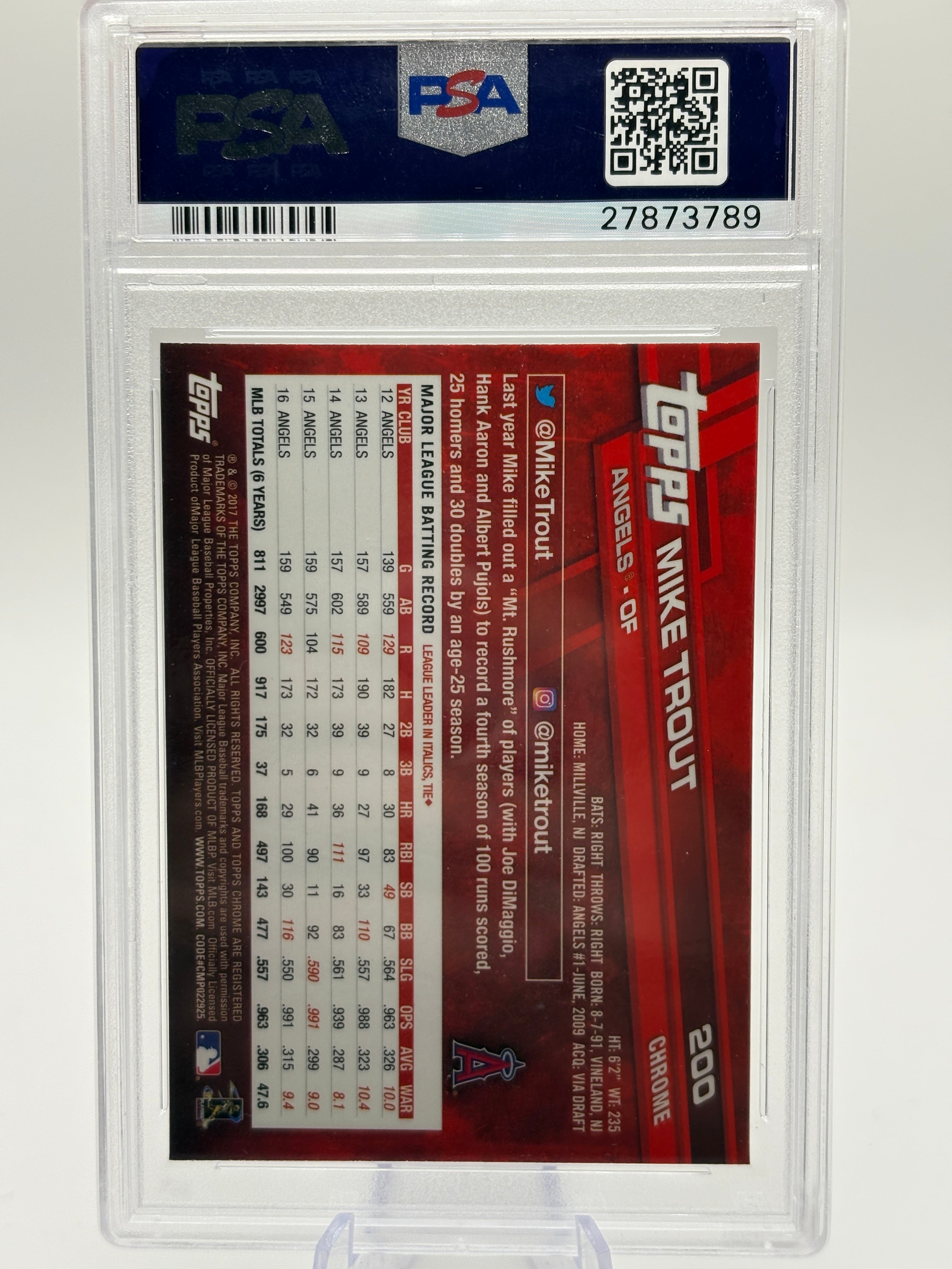 2017 Topps Chrome - #200 Mike Trout PSA 10 MINT FRENLY BRICKS - Open 7 Days